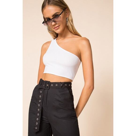 superdown Tops - Superdown Ellie One Shoulder Ribbed Crop Top L